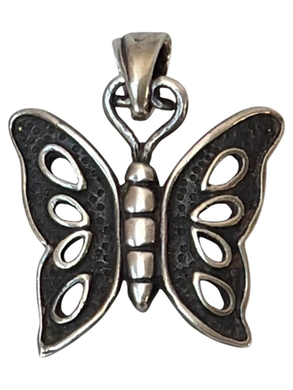 Sterling Silver Butterfly Pendant 925 Y2K Oxidized Openwork Charm